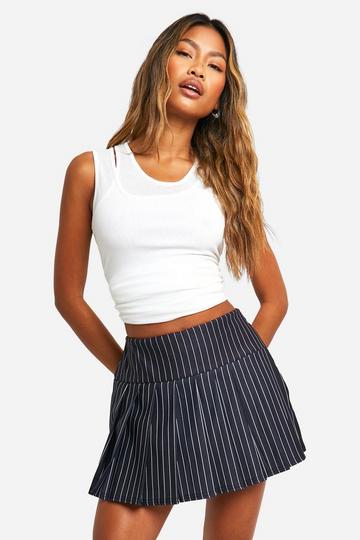 Black Pleated Pinstripe Tennis Skort