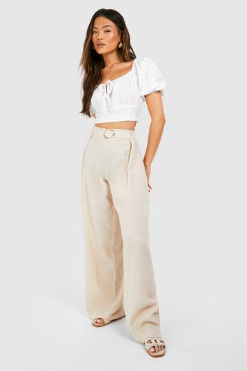 Muslin Metal Trim Belted Wide Leg Trouser natural