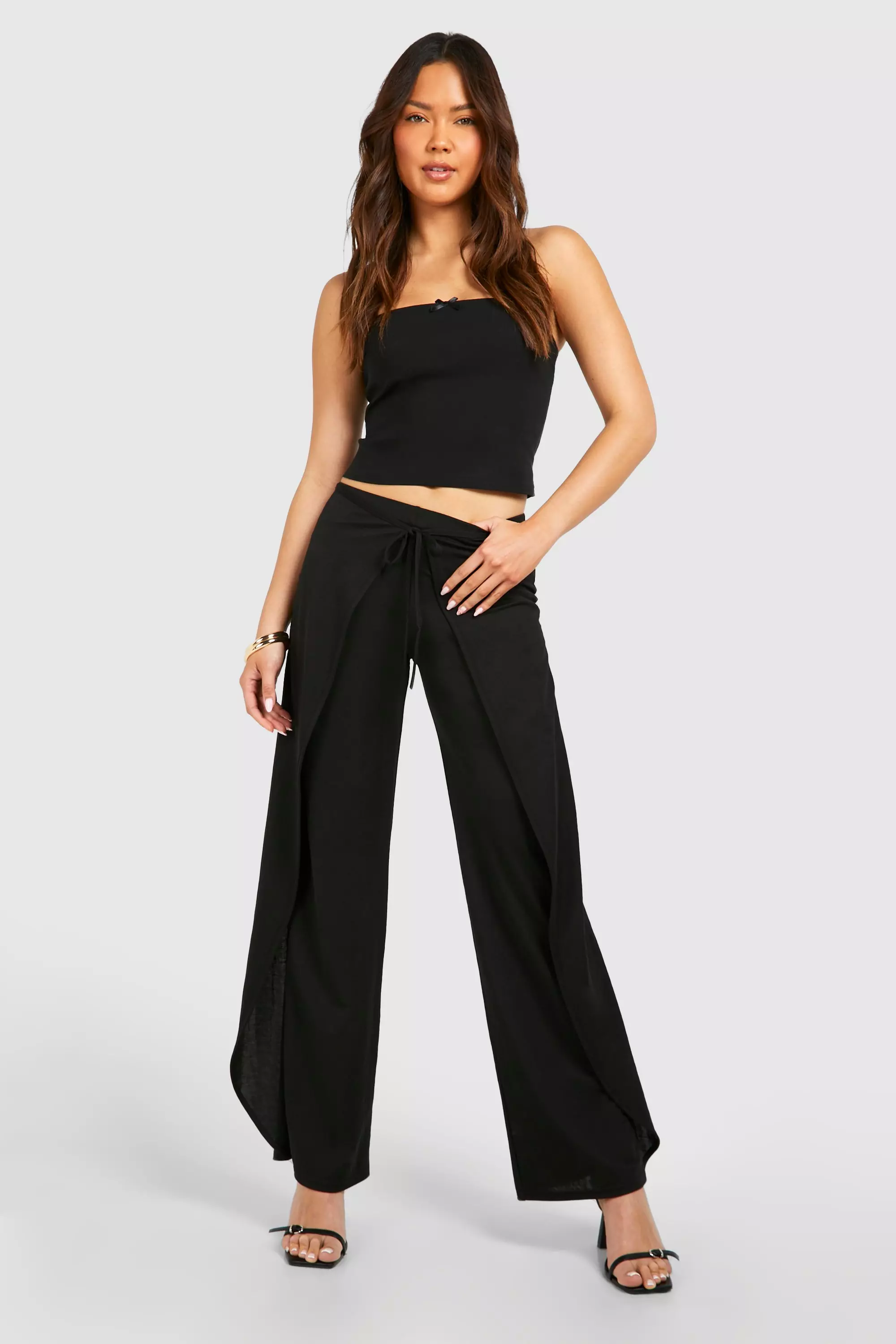 Black Tie Front Wrap Detail Trouser   alternative image