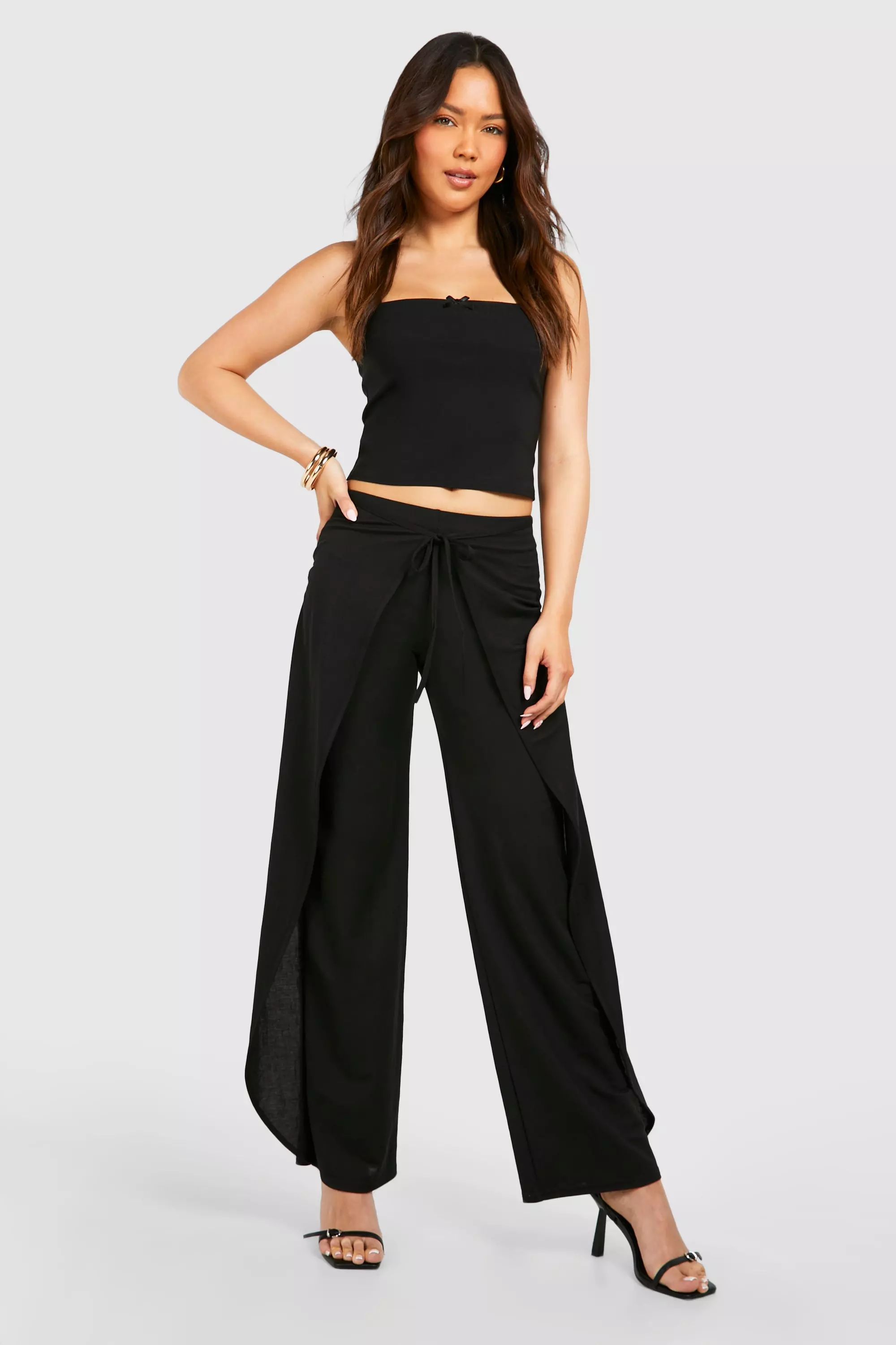 Black Tie Front Wrap Detail Trouser   alternative image