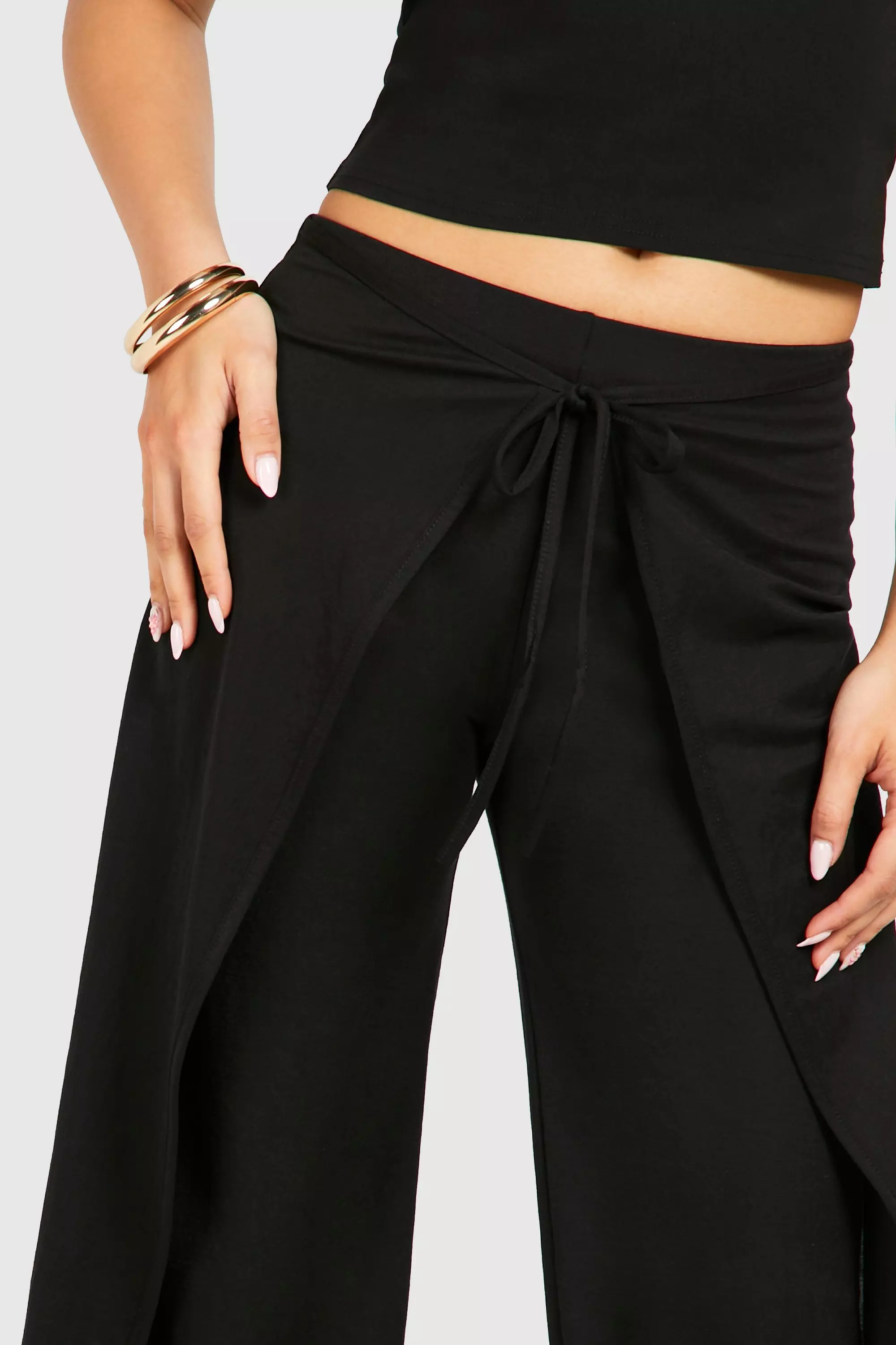 Black Tie Front Wrap Detail Trouser   alternative image