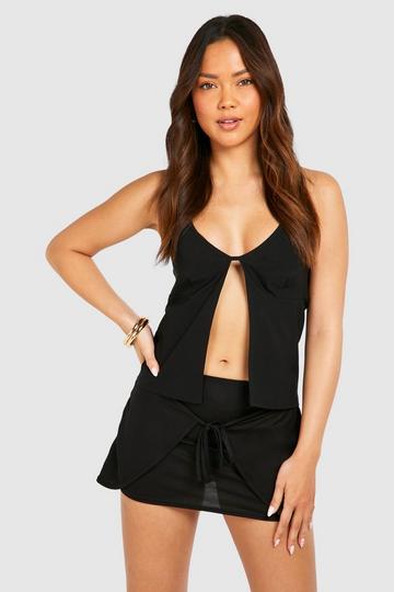 Tie Front Wrap Detail Mini Skirt black