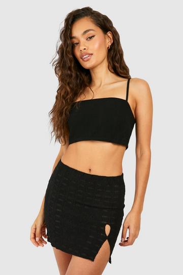 Textured Jersey Knit Cut Out Detail Mini Skirt black