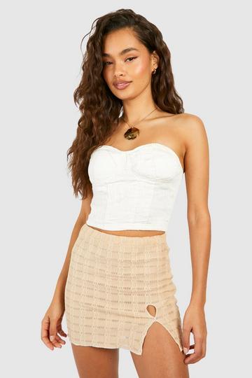 Textured Jersey Knit Cut Out Detail Mini Skirt stone