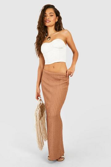 Textured Jersey Knit Low Rise Maxi Skirt stone