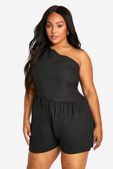 Plus One Shoulder Cut Out Playsuit black