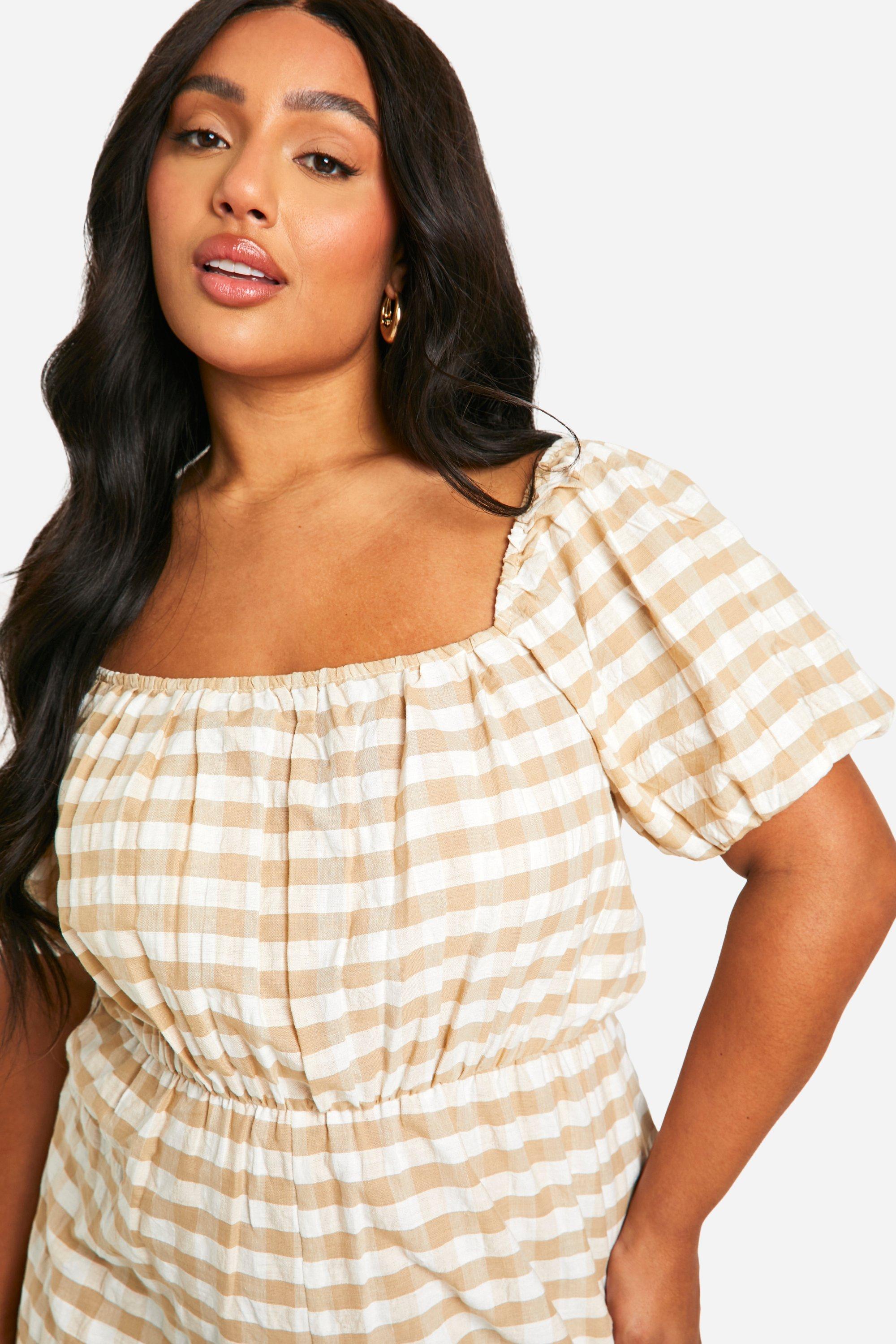 Plus Gingham Puff Sleeve Playsuit