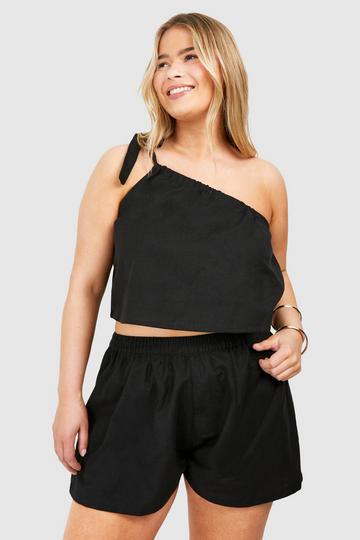 Plus Linen One Shoulder Top & Short Co Ord black