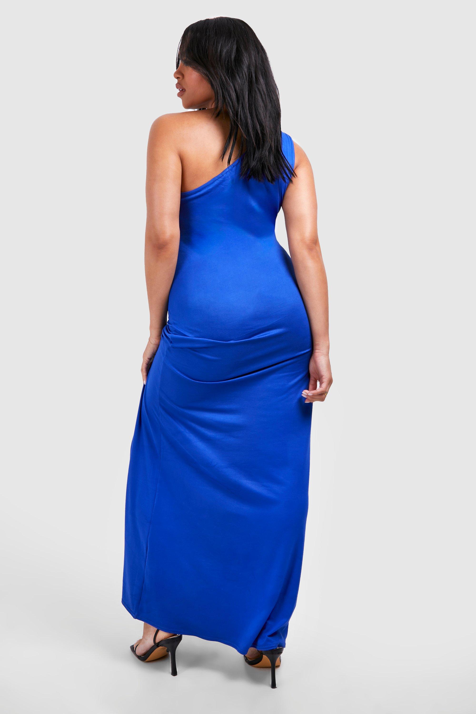 Plus Jersey Knit One Shoulder Maxi Dress