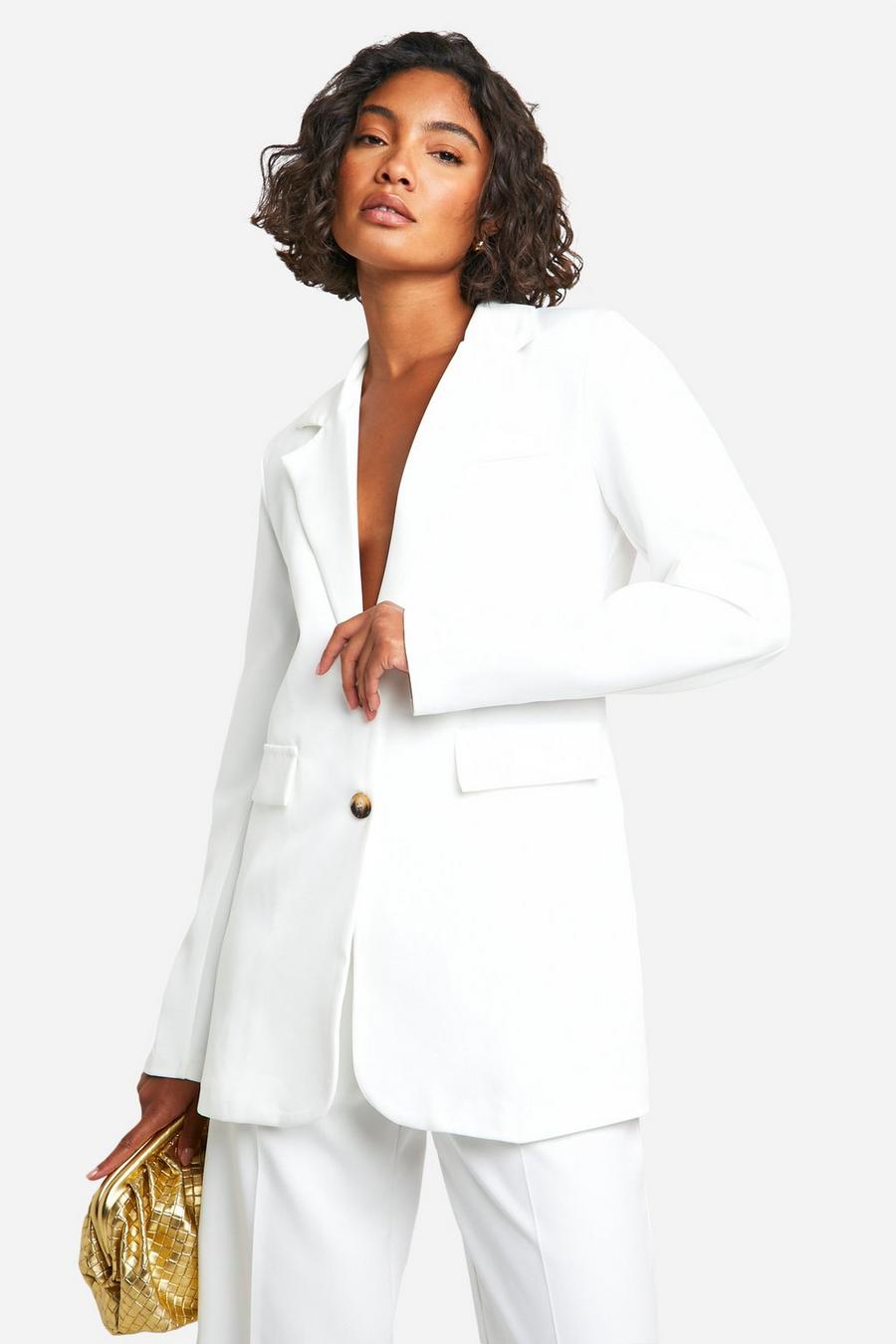 White Tall Woven Tailored Oversized Blazer image number 1