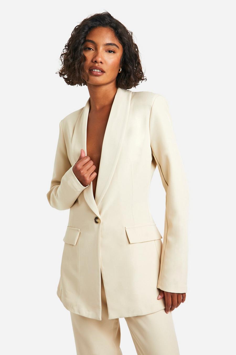 Stone Tall Woven Tailored Fitted Blazer 