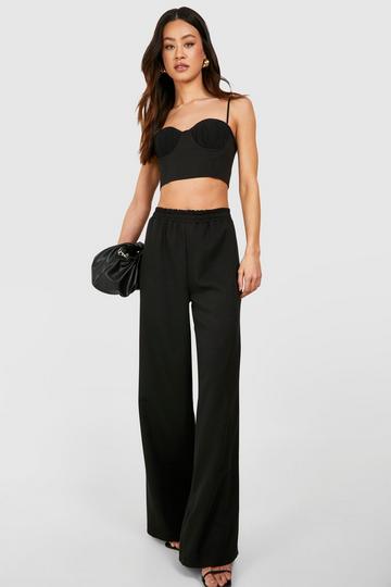 Tall Woven Tailored Elasticated Wide Leg Trousers black