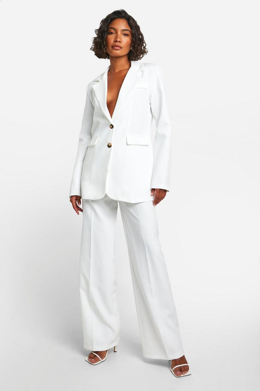Pantalón Tall entallado de tela con pernera ancha, White image number 1