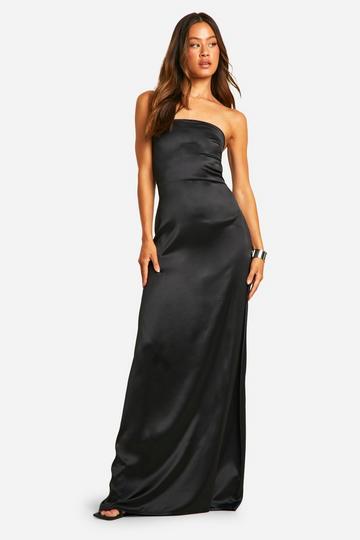 Tall Heavy Satin Bandeau Cowl Back Maxi Dress black