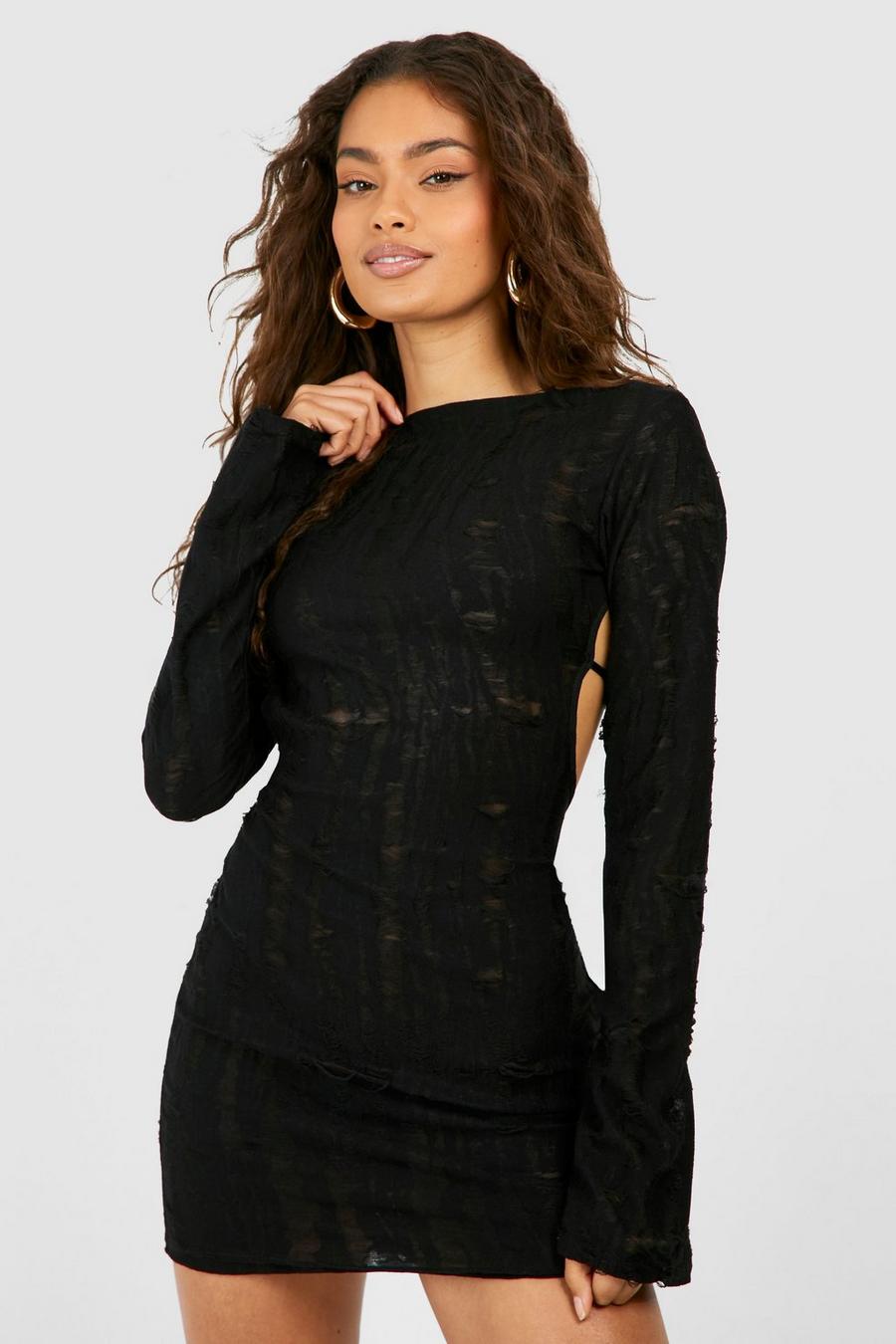 Black Stickad kort klänning med öppen rygg image number 1