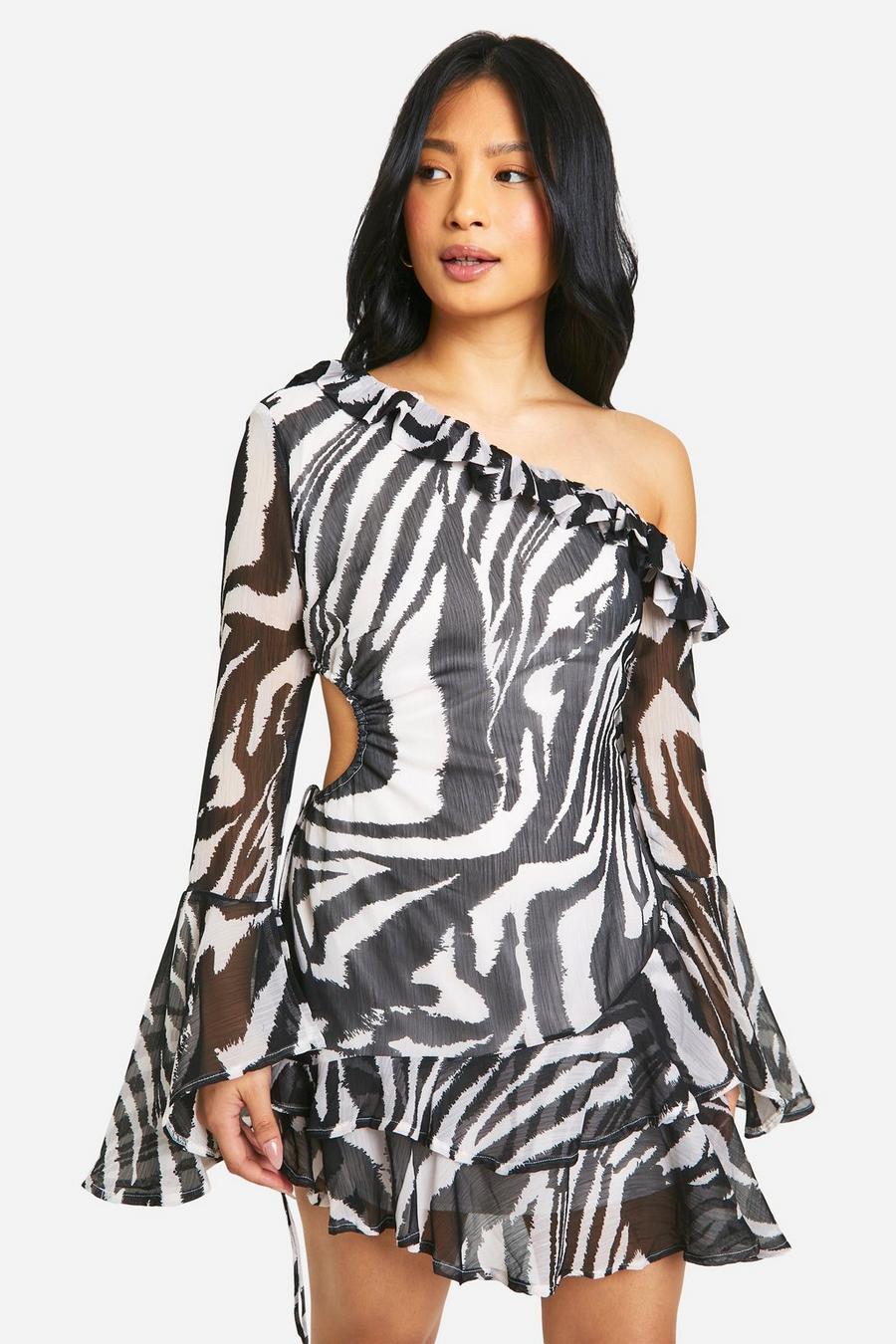 Petite Zebra Crinkle Chiffon Mini Dress