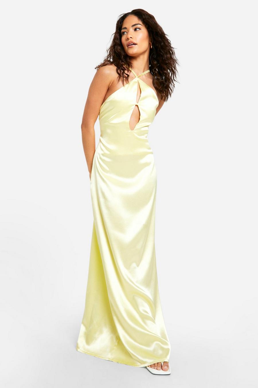 Yellow Petite Cut Out Scoop Back Satin Maxi Dress image number 1