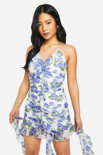 Lilac Purple Petite Floral Ruffle Mini Dress