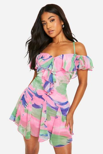 Pink Petite Floral Frill Mini Dress