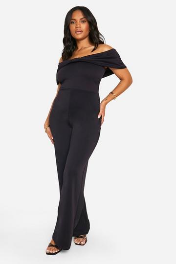 Black Plus Scuba Bow Detail Off The Shoulder Jumpsuit