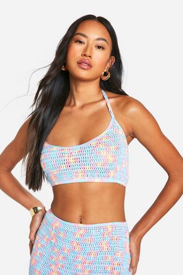 Rainbow Crochet Halter Crop Top blue