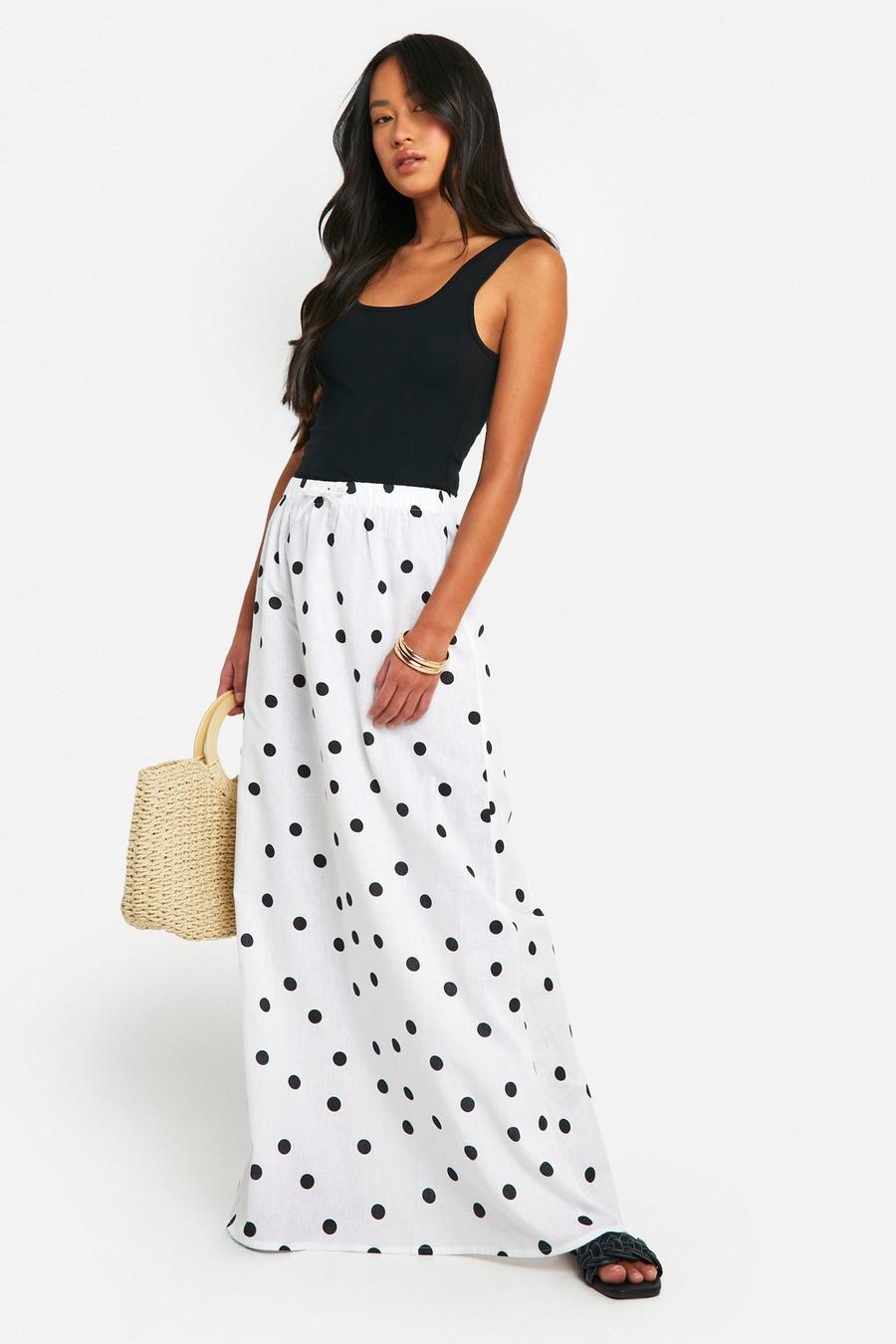 White Polka Dot Cotton  Maxi Skirt   