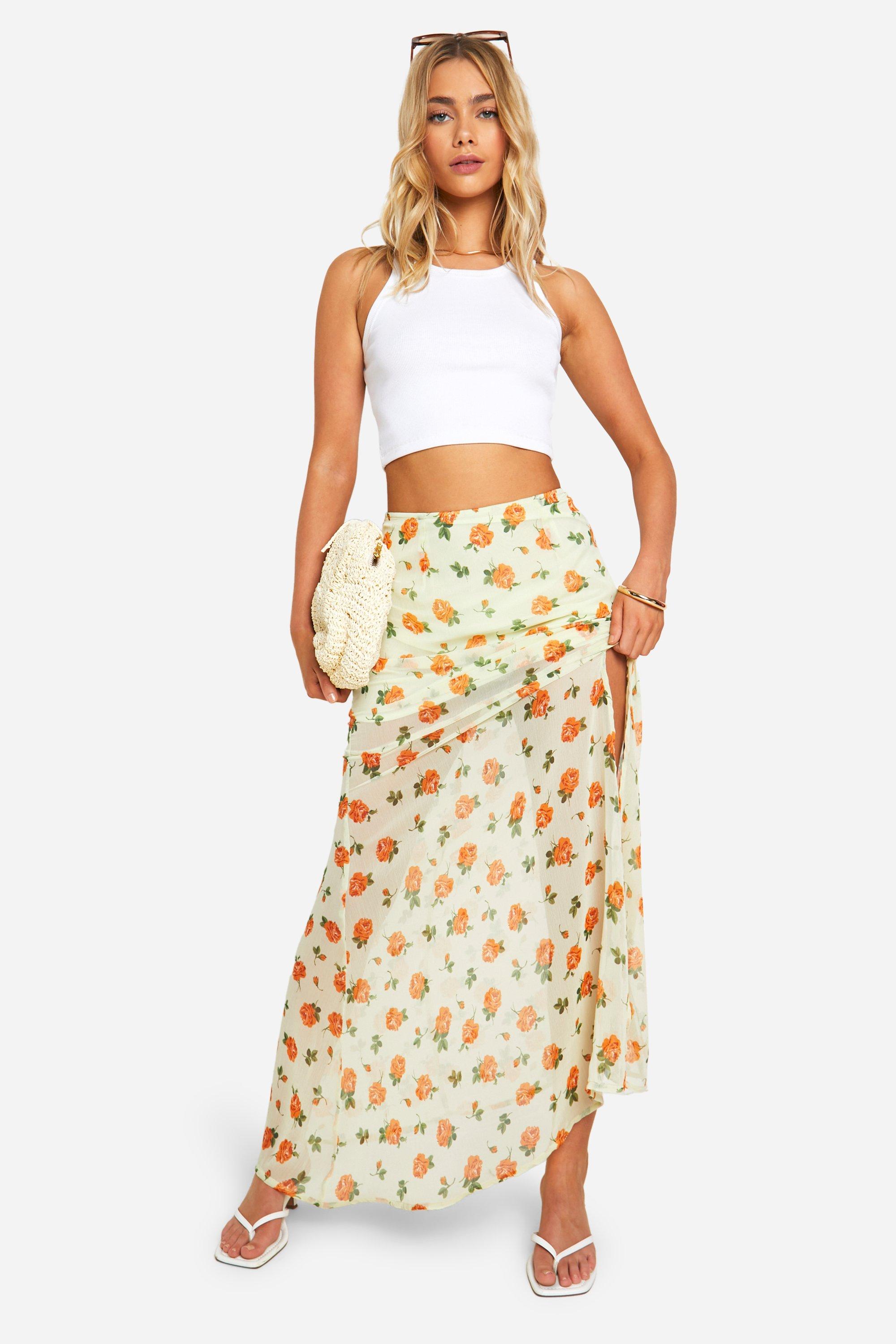 Chiffon maxi skirt floral best sale