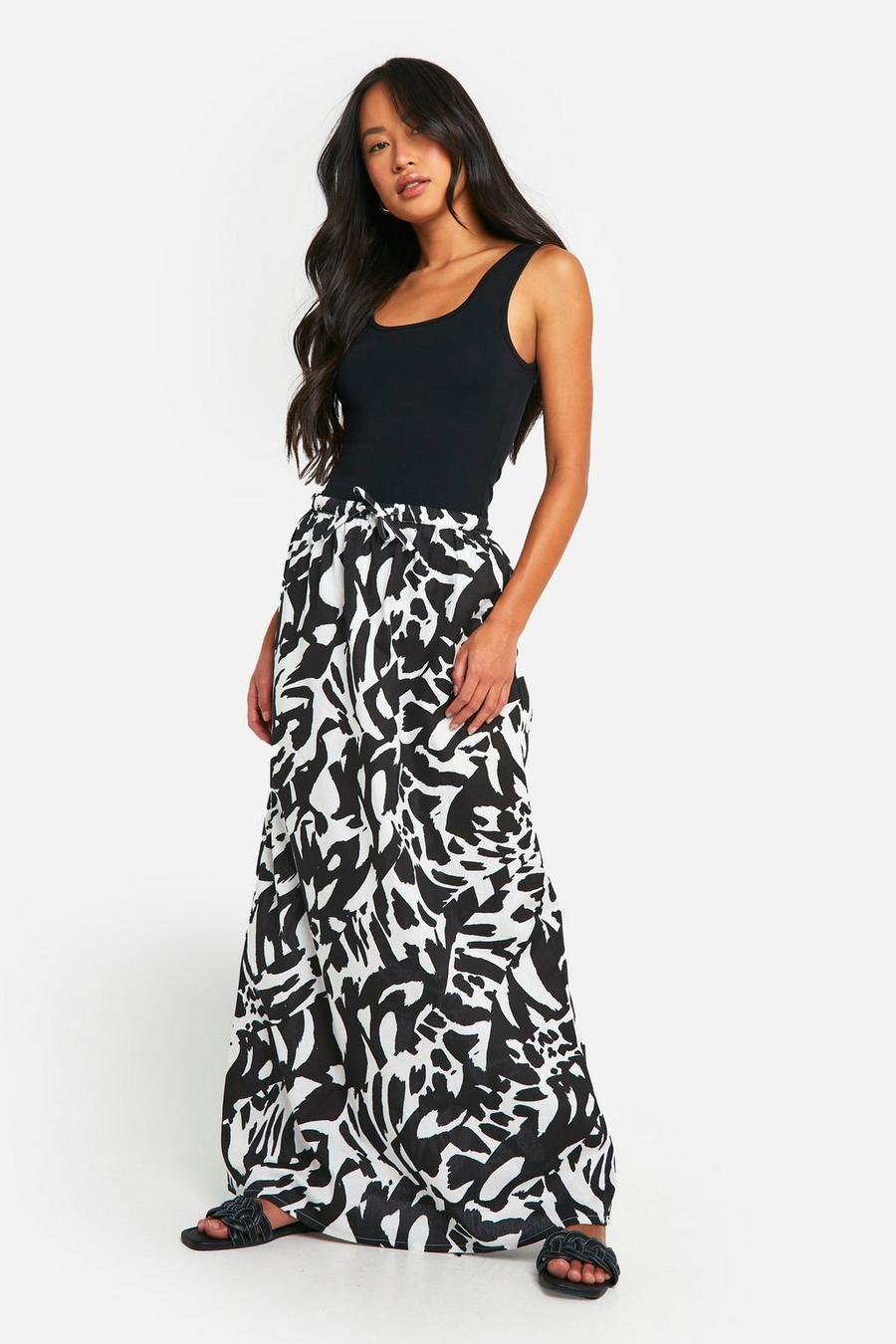 White Mono Abstract Cotton Maxi Skirt   image number 1