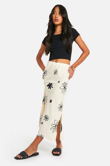 Printed Floral Midi Skirt ecru