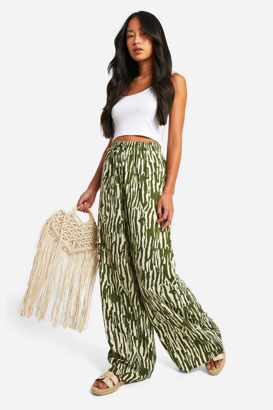 Green Abstract Zebra  Wide Leg  Trouser  image number 1