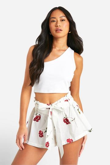 Belted Floral Cotton Mini Skirt cream