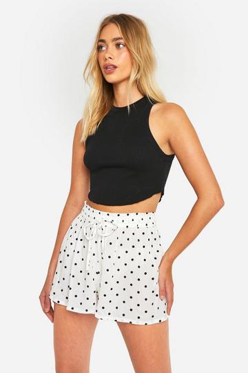 White Polka Dot Cheesecloth Belted Mini Skirt