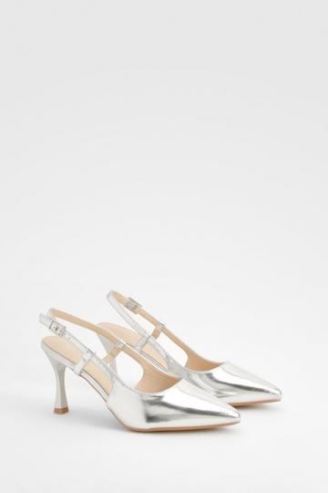 Silver Slingback Detail Court Heels