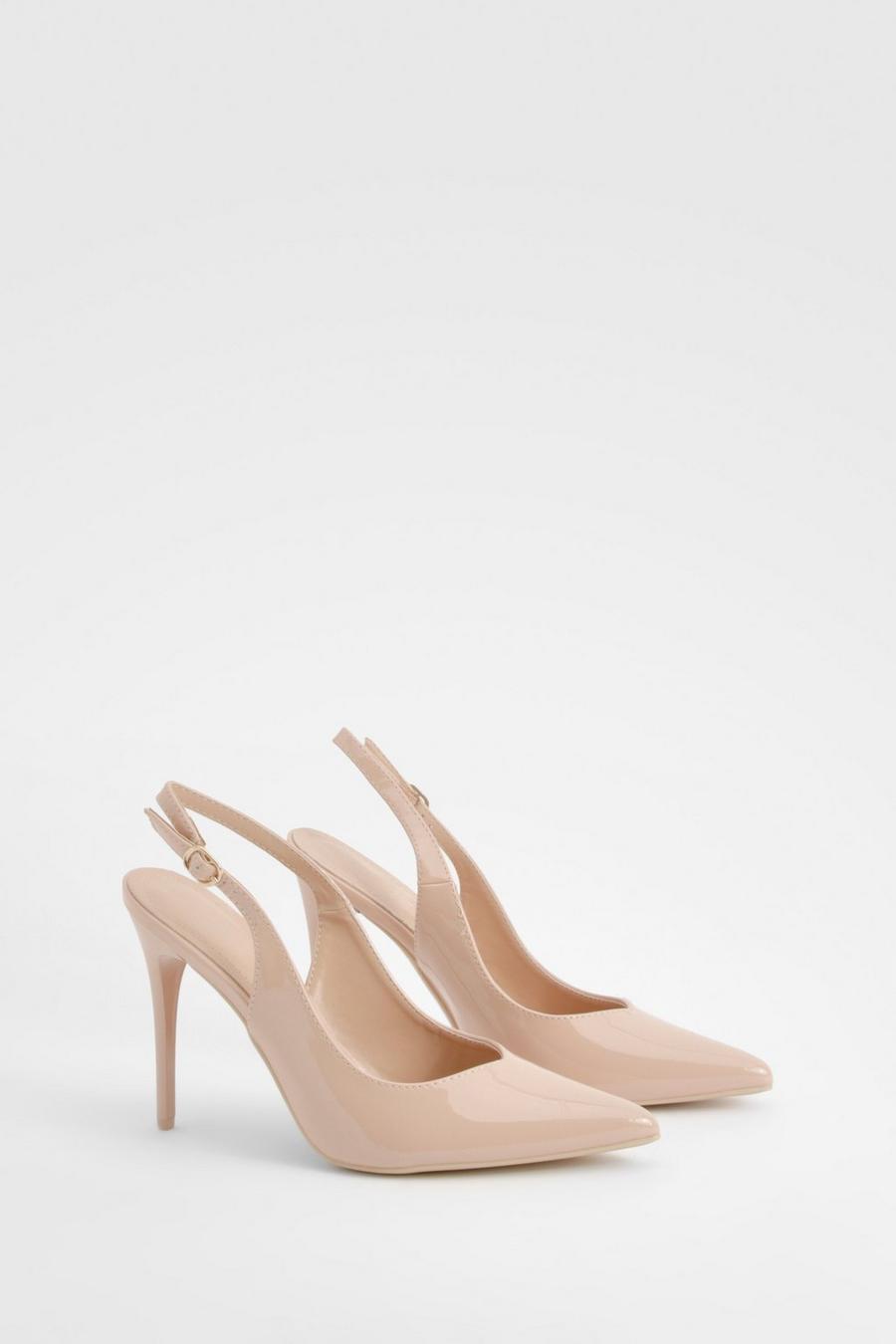 Tacones de salón de charol con talón descubierto, Nude