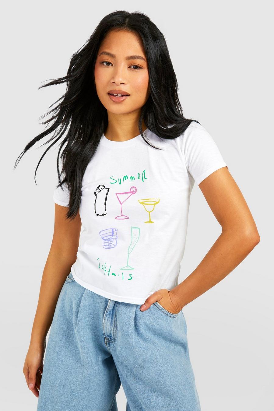 Petite - T-shirt court à slogan Summer Cocktails, White image number 1