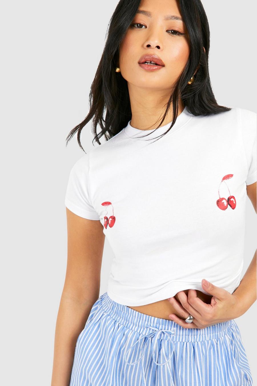 Petite - T-shirt court à imprimé Cherry Baby, White image number 1