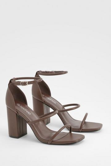 Chocolate Brown Triple Strap Block Heel Sandals