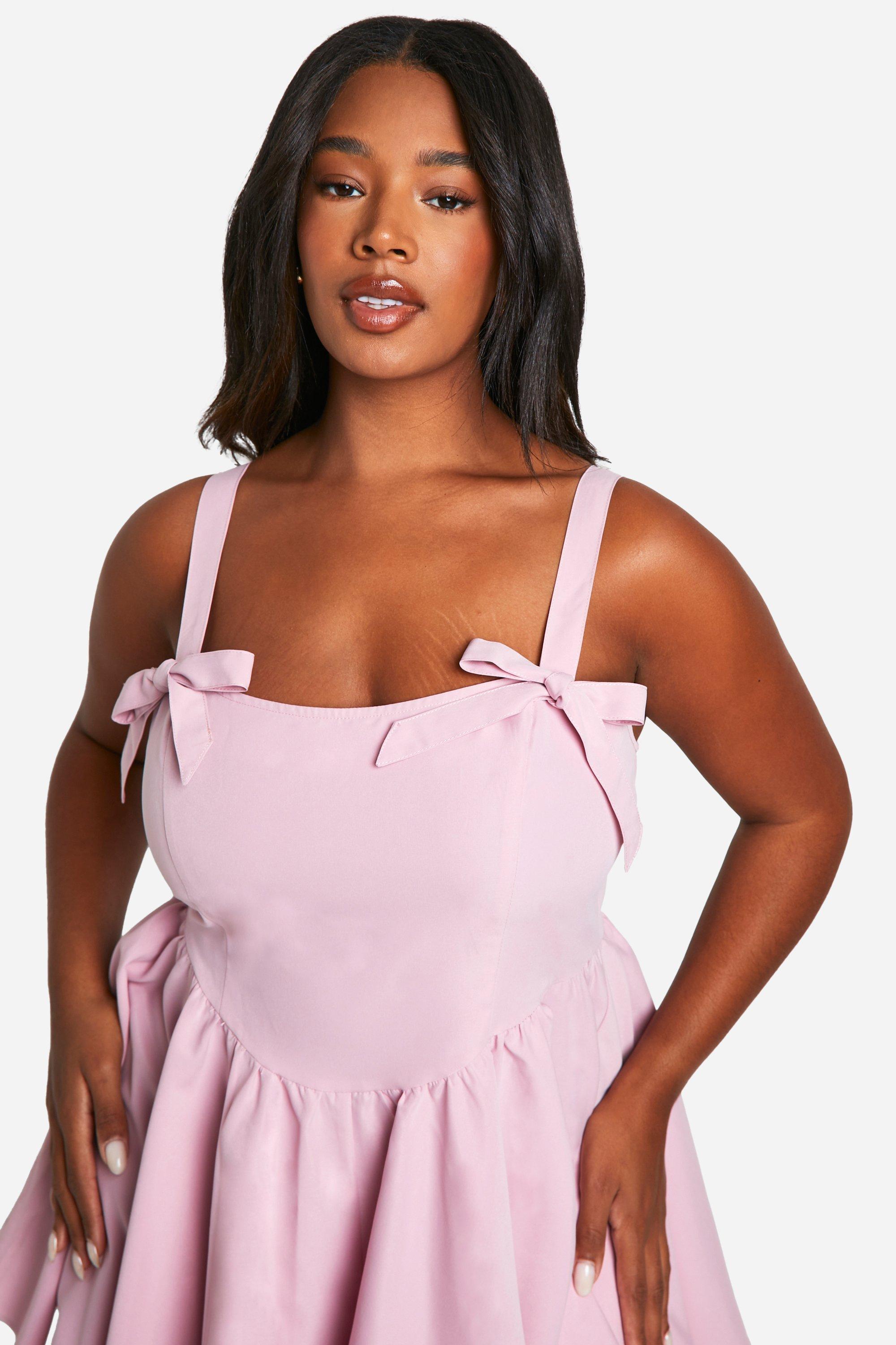 Plus Woven Bow Strappy Floaty Playsuit