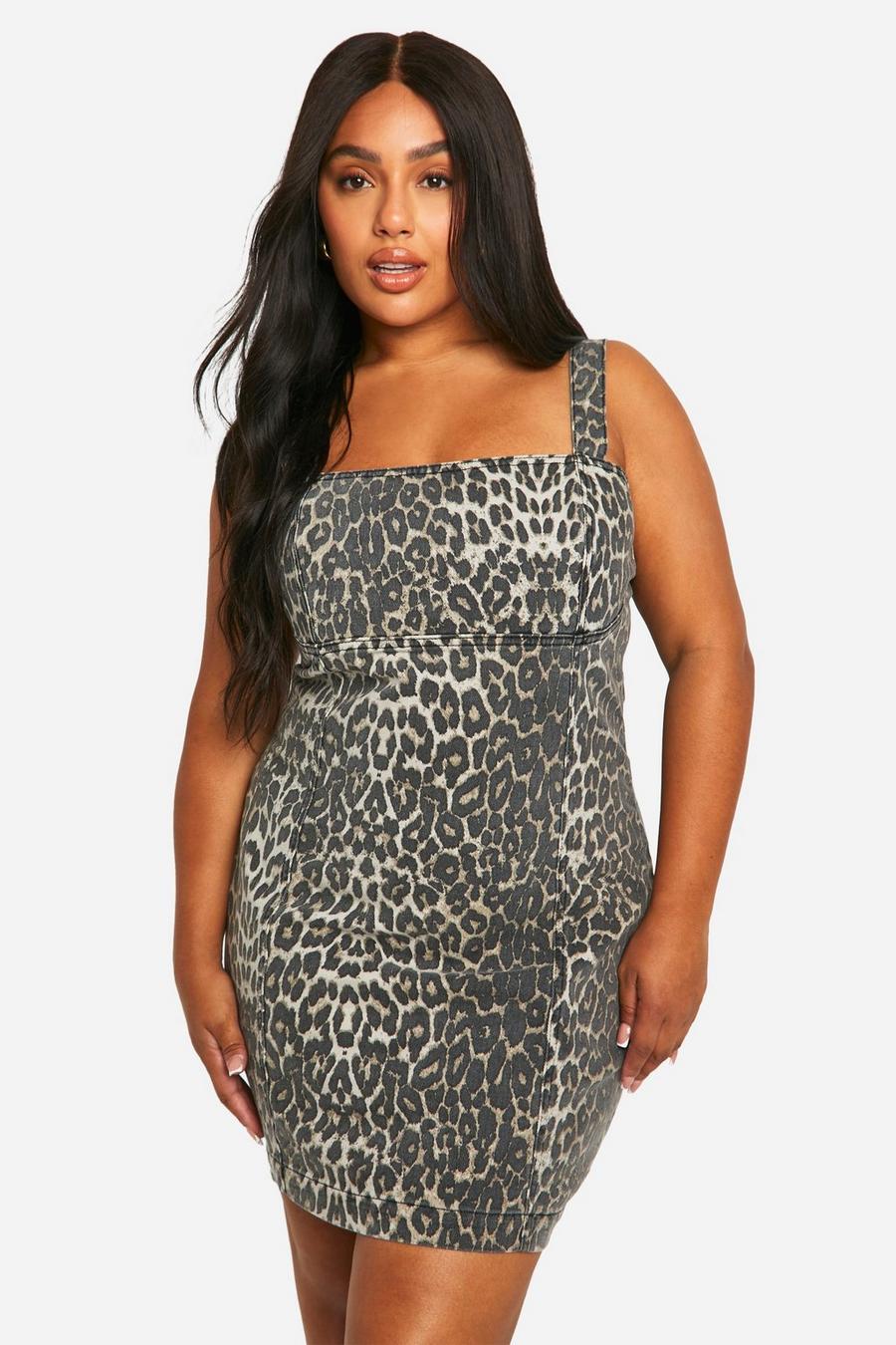 Plus Leopard Denim Mini Dress  image number 1