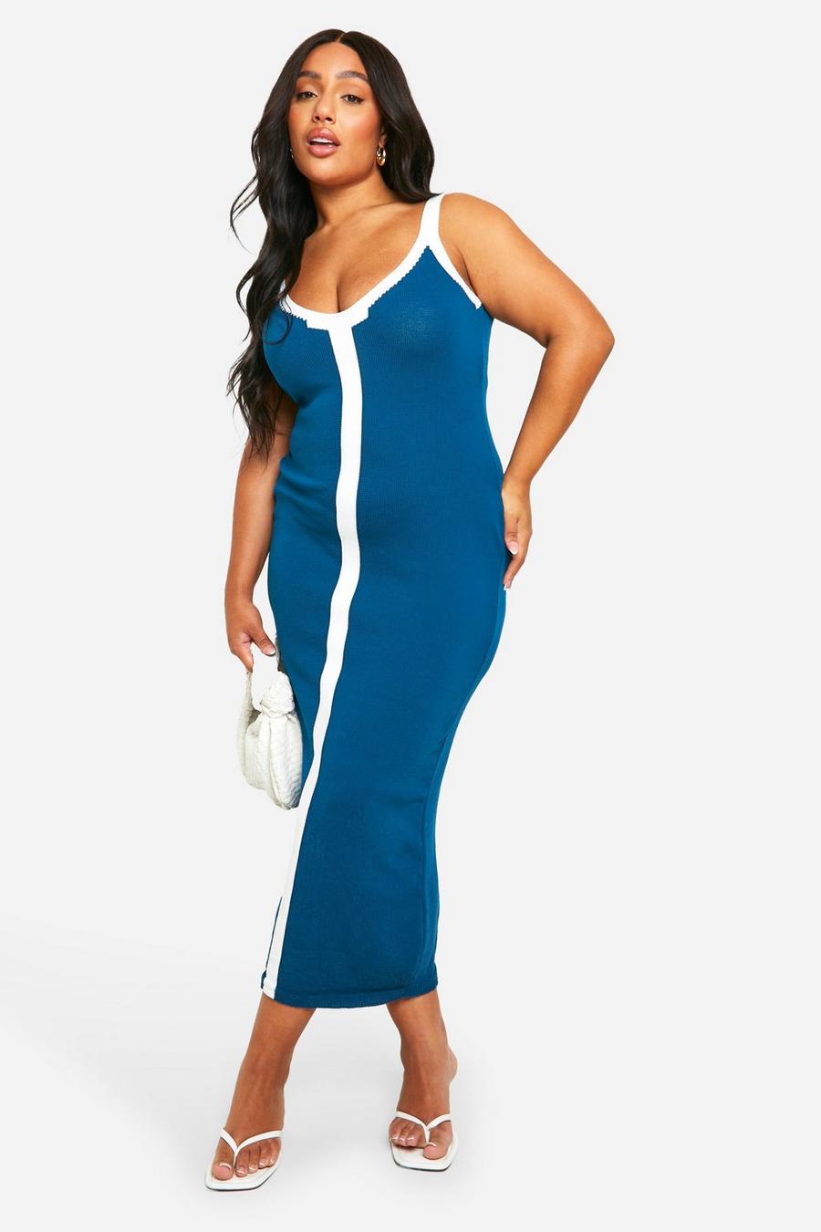 Blue Plus Knitted Midaxi Dress  image number 1