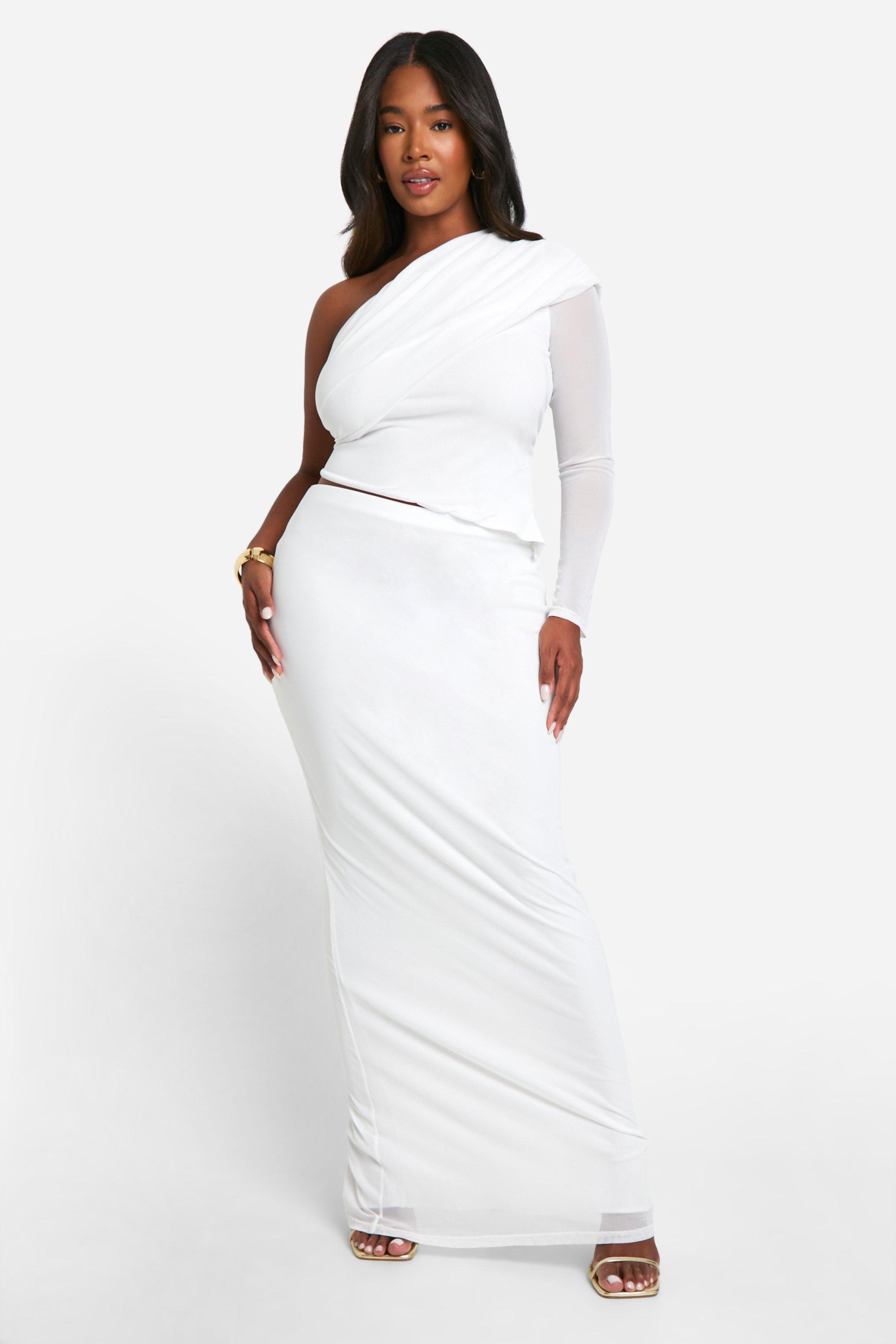 Plus Mesh One Sleeve Top Maxi Skirt Co ord boohoo