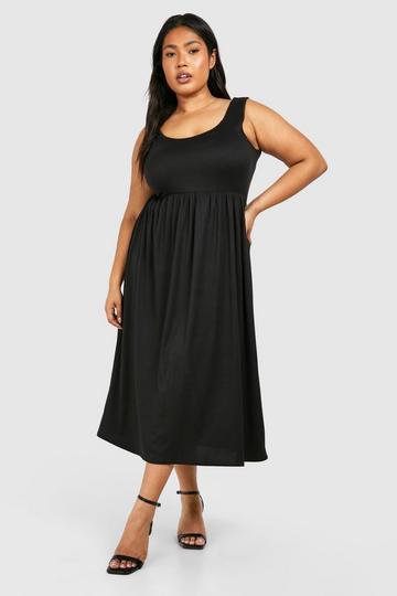 Black Plus Jersey Scoop Neck Midi Skater Dress