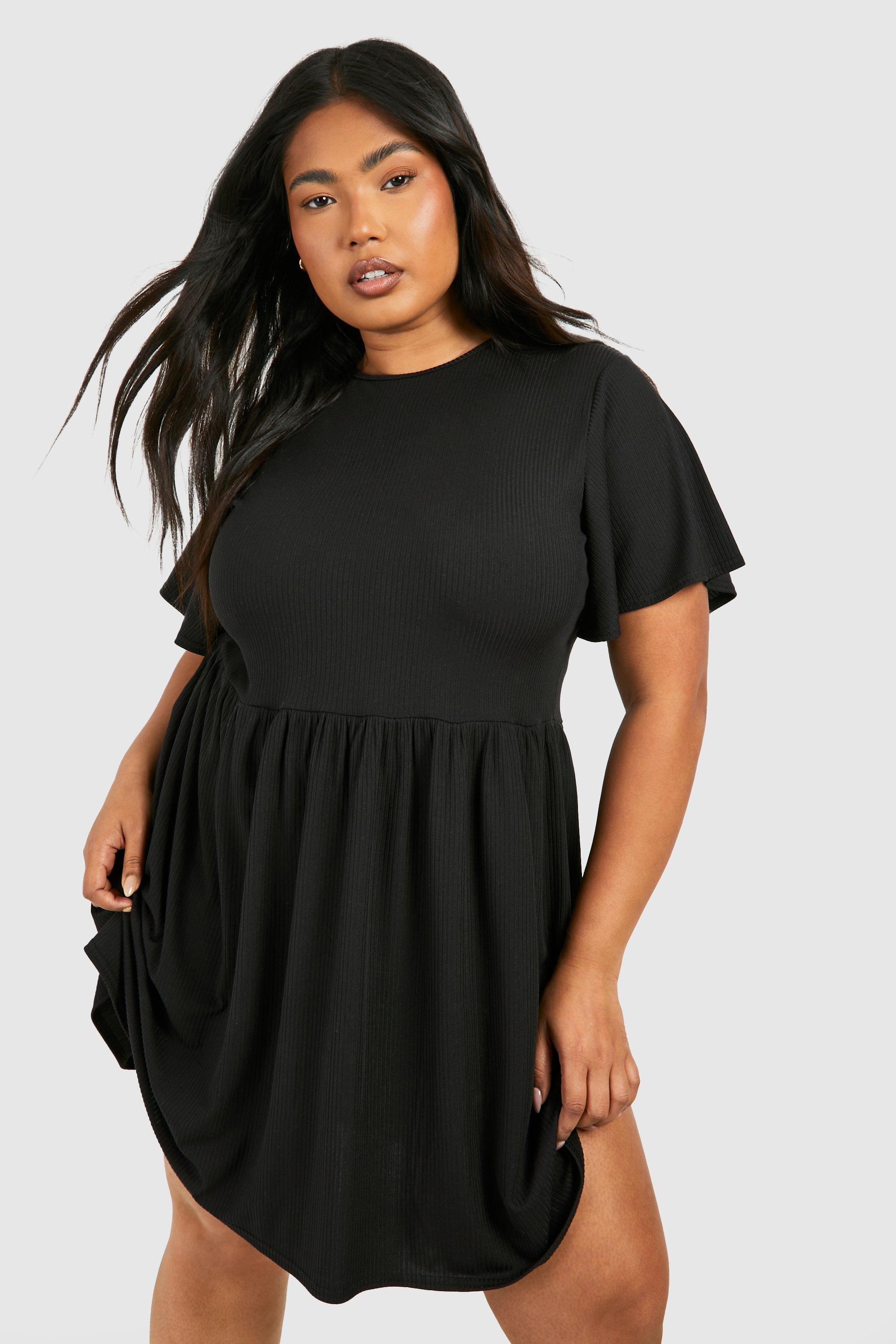 Plus Basic Rib Smock Dress boohoo IE