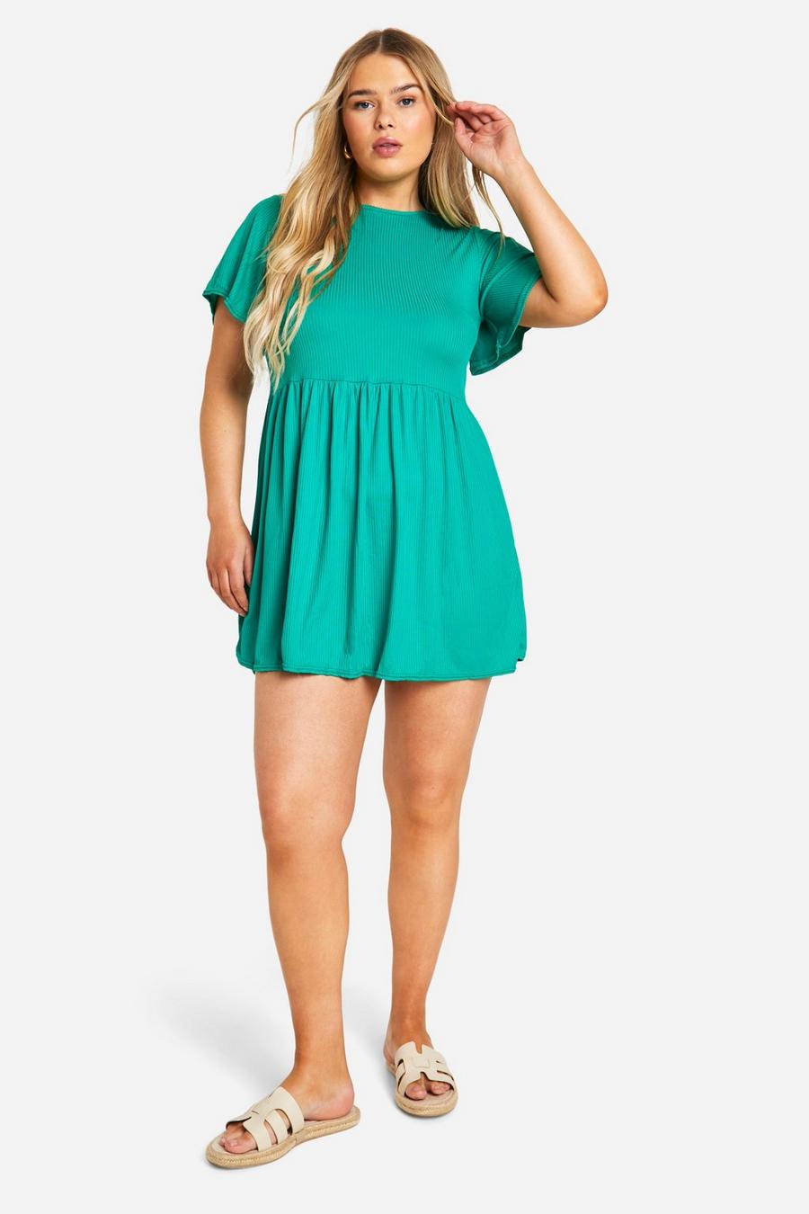 Green Plus Basic Rib Smock Dress