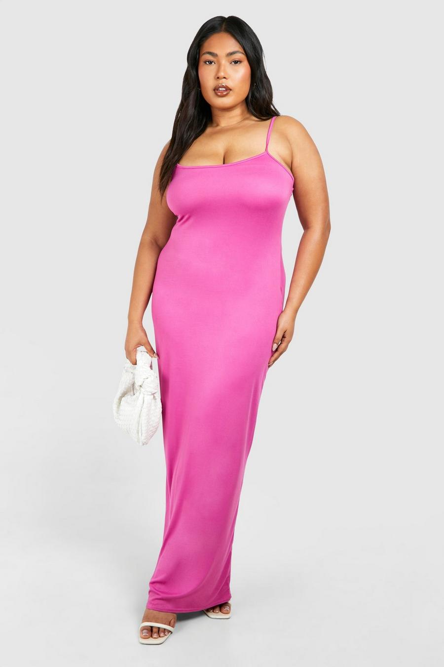 Vestito maxi Plus Size con scollo rotondo e spalline, Hot pink