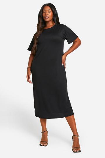 Black Plus Jersey Split Midi T-shirt Dress