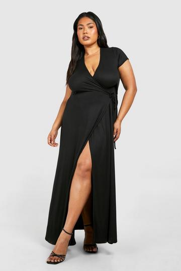 Black Plus Jersey Wrap Front Maxi Dress
