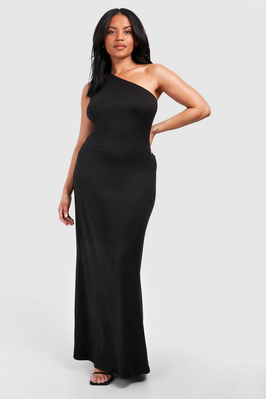 Black Plus Super Soft One Shoulder Maxi Dress image number 1