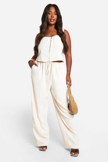 Plus Hook And Eye Corset And Slouchy Wide Leg Trouser Co-ord ecru