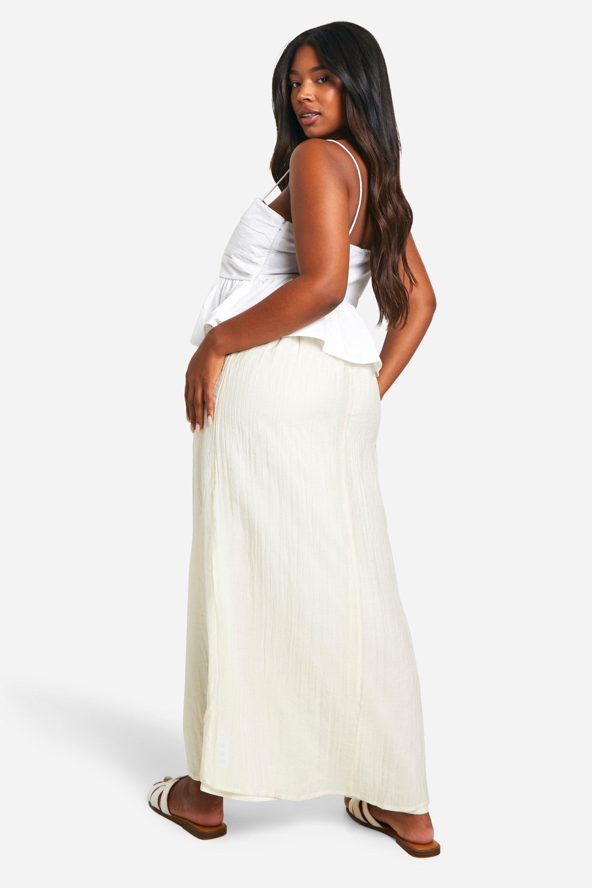 Plus Tie Front Linen Look Maxi Skirt boohoo NO